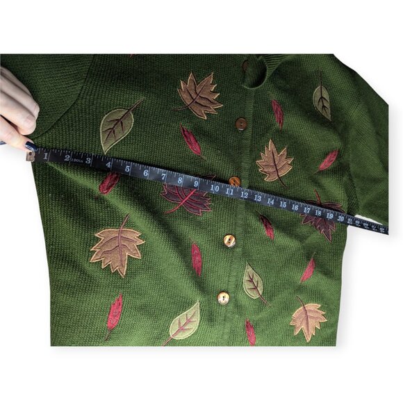 Croft & Barrow Leaf Patterned Green Knit Button Front Cardigan Women's Size XL - Picture 11 of 14
